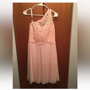 David’s bridal size 10 petal Lacey off the shoulder knee length bridesmaid dress